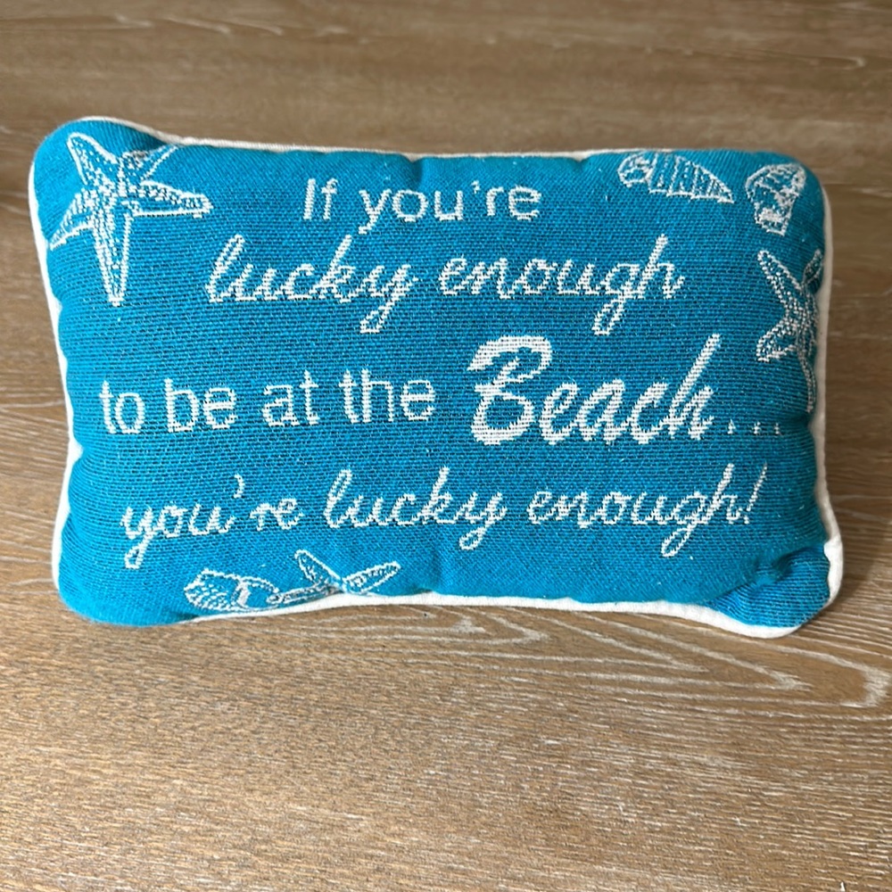 Lucky to Be at The Beach Blue Rectangular Tapestry Throw Pillow 8.5" x 12.5"